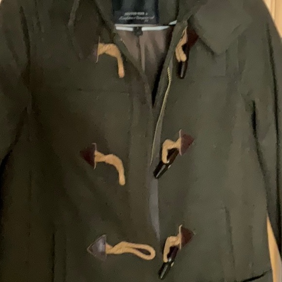 Army green, melton wool, 3/4 length toggle pea coat.  J Crew, xs, - Picture 2 of 5